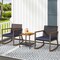 Costway 3 PCS Patio Rattan Rocking Chair Bistro Set Armrest Cushion Table with Storage Shelf Navy/Grey/Off White